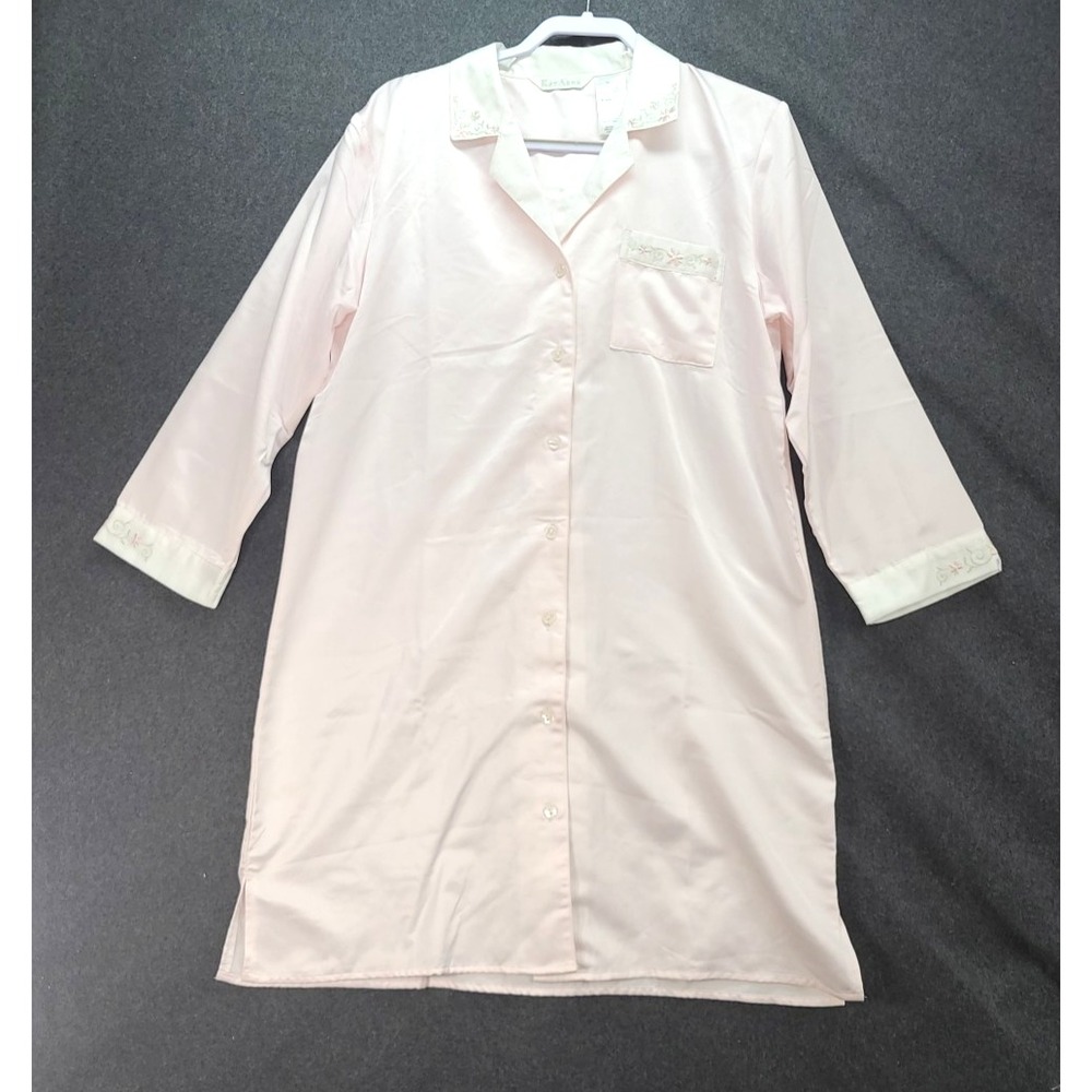 Kay Anna Brushed‎ Back Satin Embroidered Nightgown Sleepwear Lounge Size M Pink
